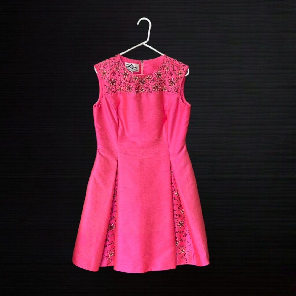 Vintage Jean Lutece Custom Tailored in Hong Kong. Hot pink shantung. Size 12.